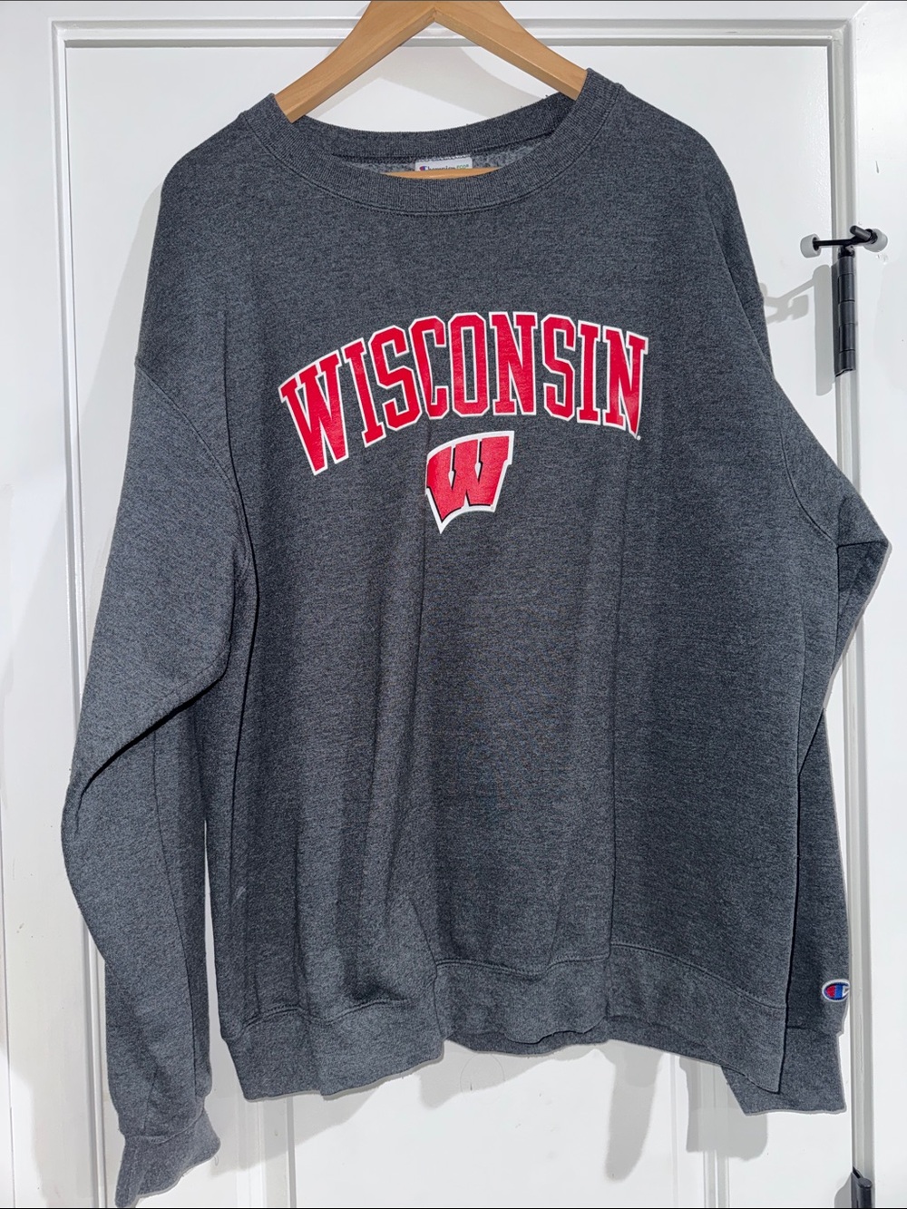 Champion Gray Wisconsin Crewneck Sweatshirt with Wisconsin Badgers Logo